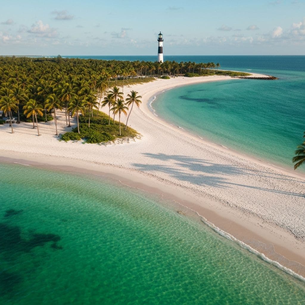 Aerial view of Key Biscayne Miami turquoise coastline and white sand beach — luxury OnlyFans content shoot destination