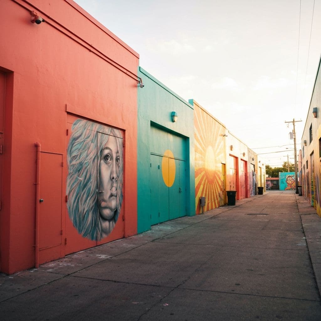 Wynwood Miami arts district colorful street art murals at golden hour — vibrant content backdrop for Miami OnlyFans creators