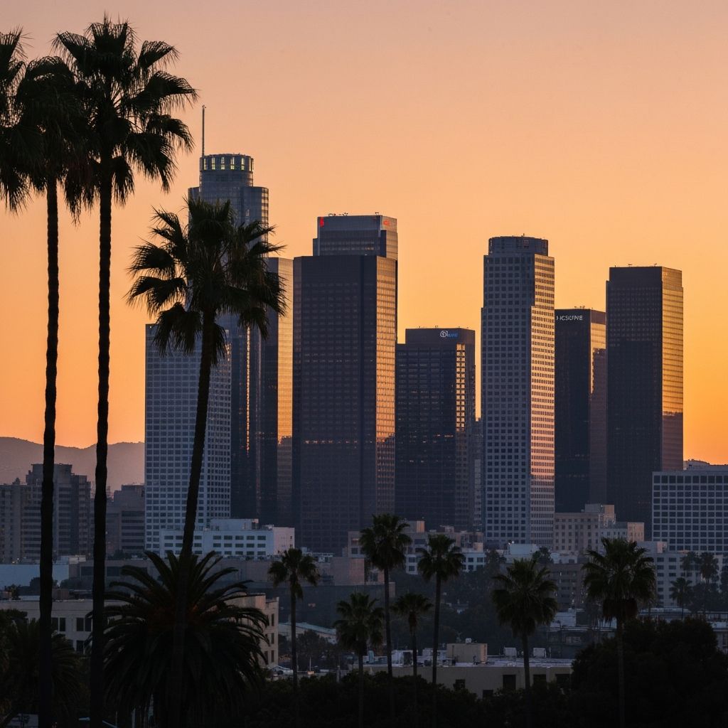 Los Angeles skyline at golden hour — the city where Amour manages OnlyFans creators